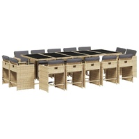 15 Piece Garden Dining Set with Cushions Mix Beige Poly Rattan