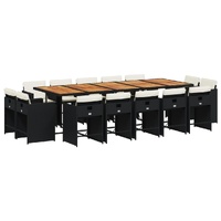 15 Piece Garden Dining Set with Cushions Black Poly Rattan