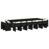 17 Piece Garden Dining Set with Cushions Black Poly Rattan
