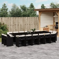 17 Piece Garden Dining Set with Cushions Black Poly Rattan