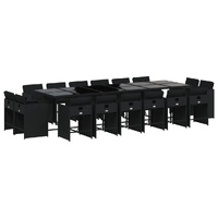 17 Piece Garden Dining Set with Cushions Black Poly Rattan