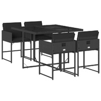 5 Piece Garden Dining Set with Cushions Black Poly Rattan