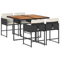 5 Piece Garden Dining Set with Cushions Black Poly Rattan