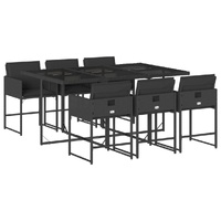 7 Piece Garden Dining Set with Cushions Black Poly Rattan