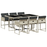 7 Piece Garden Dining Set with Cushions Light Grey Poly Rattan