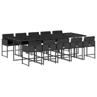 11 Piece Garden Dining Set with Cushions Black Poly Rattan