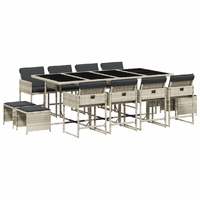 13 Piece Garden Dining Set with Cushions Light Grey Poly Rattan