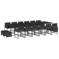 17 Piece Garden Dining Set with Cushions Black Poly Rattan