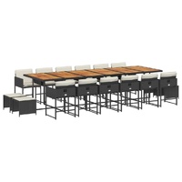 17 Piece Garden Dining Set with Cushions Black Poly Rattan