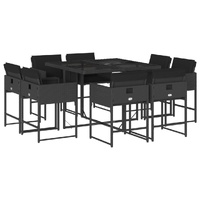 9 Piece Garden Dining Set with Cushions Black Poly Rattan