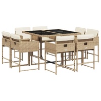 9 Piece Garden Dining Set with Cushions Beige Poly Rattan