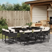 11 Piece Garden Dining Set with Cushions Black Poly Rattan