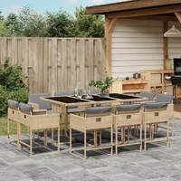 11 Piece Garden Dining Set with Cushions Mix Beige Poly Rattan