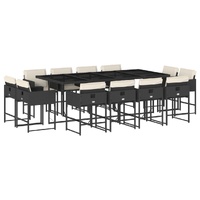 13 Piece Garden Dining Set with Cushions Black Poly Rattan