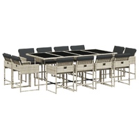 13 Piece Garden Dining Set with Cushions Light Grey Poly Rattan