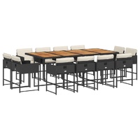 13 Piece Garden Dining Set with Cushions Black Poly Rattan