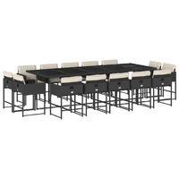 15 Piece Garden Dining Set with Cushions Black Poly Rattan