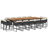 15 Piece Garden Dining Set with Cushions Black Poly Rattan