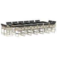 17 Piece Garden Dining Set with Cushions Light Grey Poly Rattan