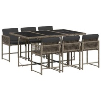7 Piece Garden Dining Set with Cushions Grey Poly Rattan