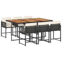 7 Piece Garden Dining Set with Cushions Black Poly Rattan