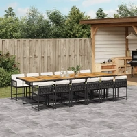 13 Piece Garden Dining Set with Cushions Black Poly Rattan