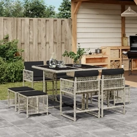 9 Piece Garden Dining Set with Cushions Light Grey Poly Rattan