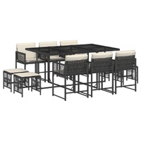 11 Piece Garden Dining Set with Cushions Black Poly Rattan