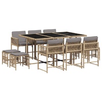 11 Piece Garden Dining Set with Cushions Mix Beige Poly Rattan