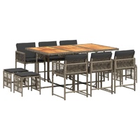 11 Piece Garden Dining Set with Cushions Grey Poly Rattan