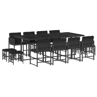 13 Piece Garden Dining Set with Cushions Black Poly Rattan
