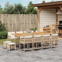 13 Piece Garden Dining Set with Cushions Beige Poly Rattan