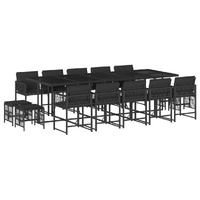 15 Piece Garden Dining Set with Cushions Black Poly Rattan