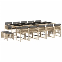 15 Piece Garden Dining Set with Cushions Mix Beige Poly Rattan