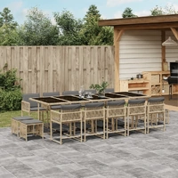 15 Piece Garden Dining Set with Cushions Mix Beige Poly Rattan