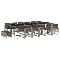 17 Piece Garden Dining Set with Cushions Grey Poly Rattan