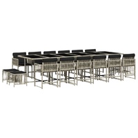 17 Piece Garden Dining Set with Cushions Light Grey Poly Rattan