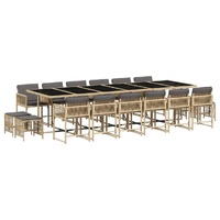 17 Piece Garden Dining Set with Cushions Mix Beige Poly Rattan