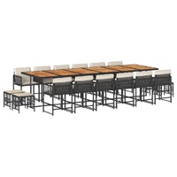 17 Piece Garden Dining Set with Cushions Black Poly Rattan