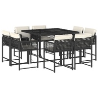 9 Piece Garden Dining Set with Cushions Black Poly Rattan