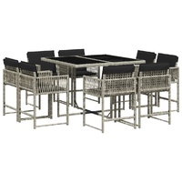 9 Piece Garden Dining Set with Cushions Light Grey Poly Rattan