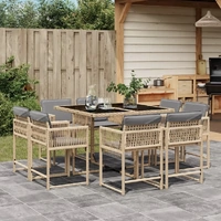 9 Piece Garden Dining Set with Cushions Mix Beige Poly Rattan