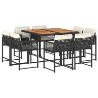 9 Piece Garden Dining Set with Cushions Black Poly Rattan