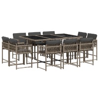 11 Piece Garden Dining Set with Cushions Grey Poly Rattan