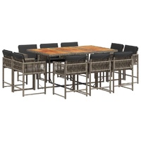 11 Piece Garden Dining Set with Cushions Grey Poly Rattan