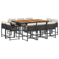 11 Piece Garden Dining Set with Cushions Black Poly Rattan