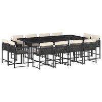 13 Piece Garden Dining Set with Cushions Black Poly Rattan