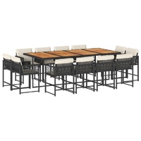 13 Piece Garden Dining Set with Cushions Black Poly Rattan