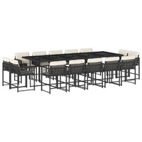 15 Piece Garden Dining Set with Cushions Black Poly Rattan