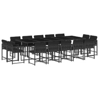 15 Piece Garden Dining Set with Cushions Black Poly Rattan